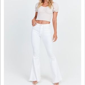 Show Me Your Mumu Flared White Jeans